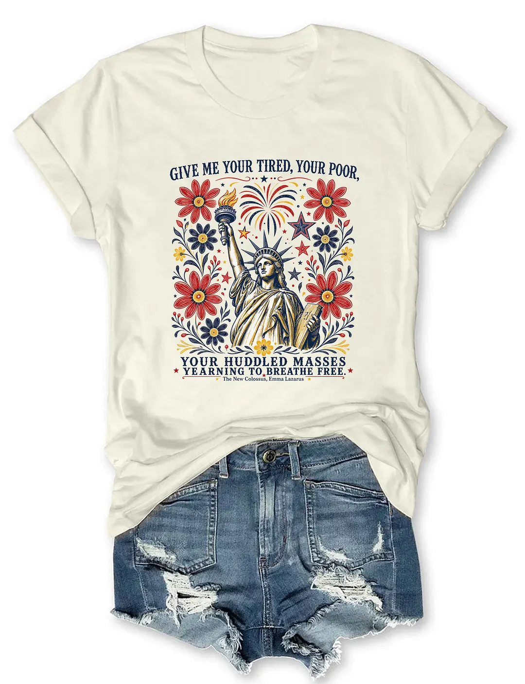 Statue Of Liberty USA Floral T-shirt