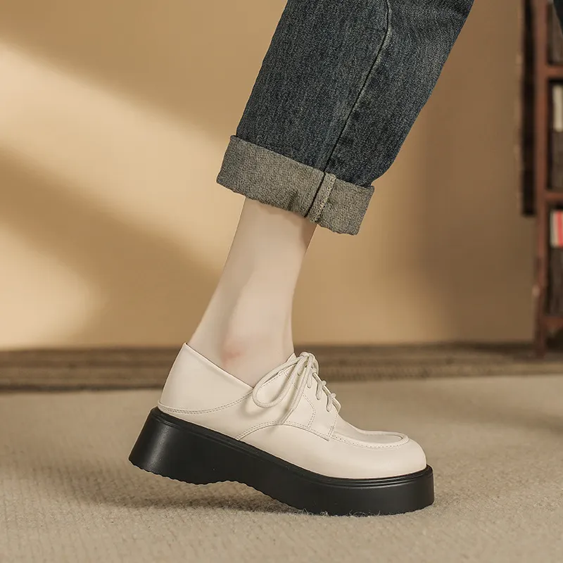 Brownm Brownm New Strap Platform Platform Small Leather Shoes Female Bound British Wind College With Skirt Loafers Single Shoes