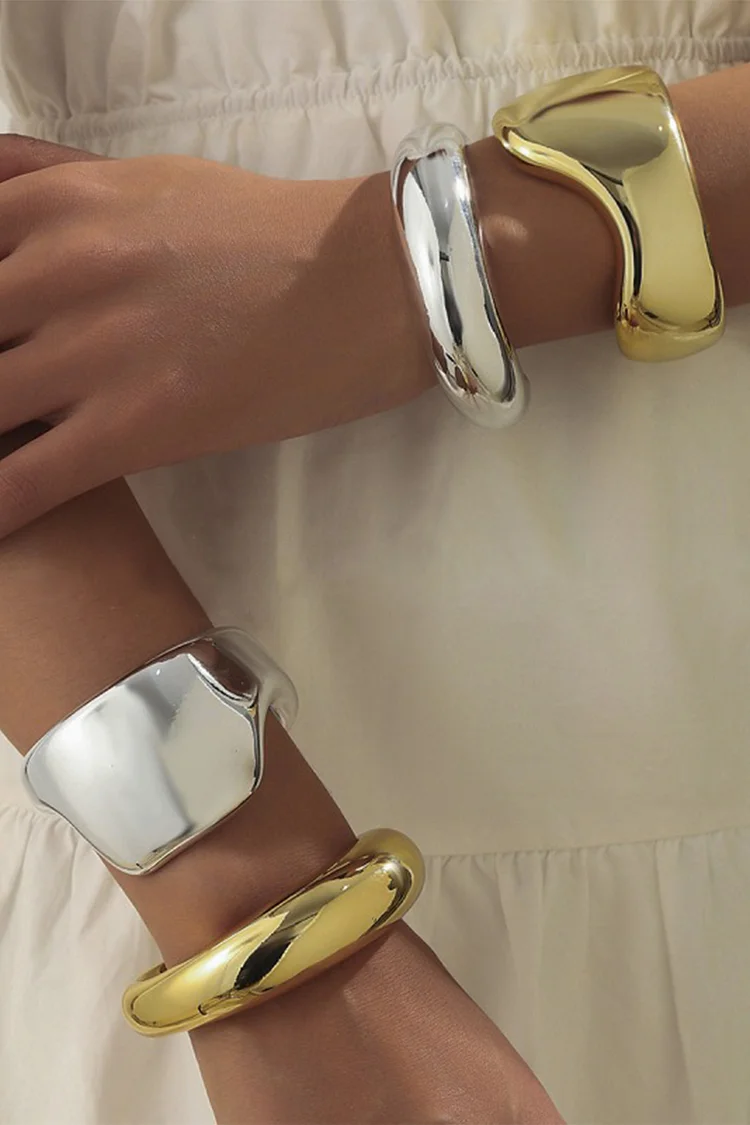 Irregular Shaped Metallic Sheen Fashionable Open Bangle Bracelet