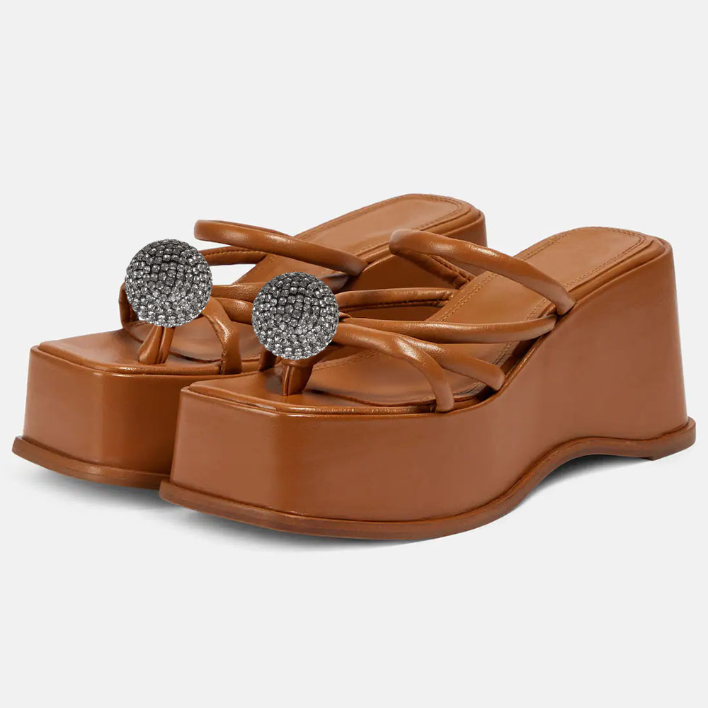 Brown Open Toe 3'' Wedge Heel Strappy Platform Mules Nicepairs