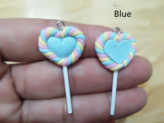 Bulk 10/30 pcs Heart Resin Lollipop Charms,Soft clay love Heart Candy Lollipop Charm Pendant DIY decoration Earrings Necklace Key chain DIY