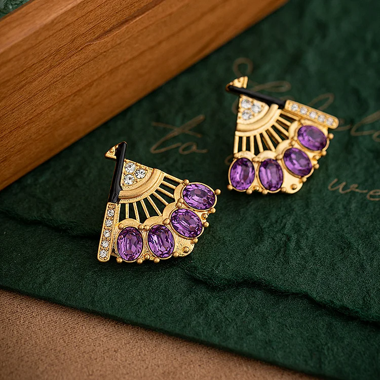 Fan shaped purple earrings