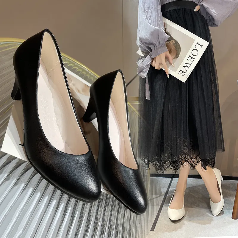 Breakj Breakj Single-Shoe Women 2025 New Pointed Light-Mouthed Four-Season Single-Shoe Fashion Coarse Heel High-Heeled Women's Shoes Large-Size Work Shoes