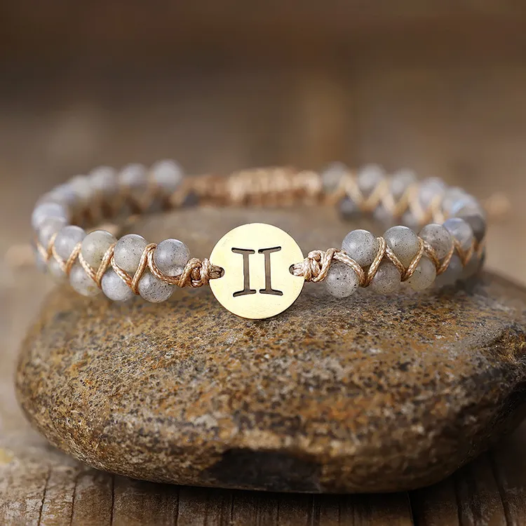 High-Quality Natural Stone 12 Constellation Hand-Woven Couple Bracelets 