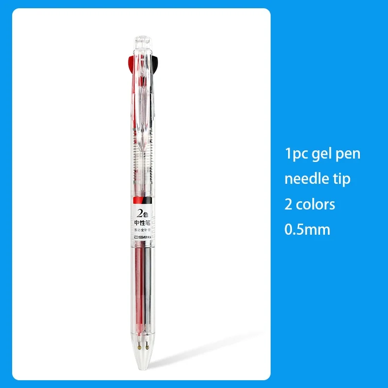 2 In 1 Double Color Gel Pens Retractable Large Capacity Ink Black Blue Needle Tip 0.5mm Pen Stationery School Office Supplies