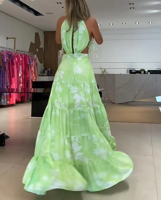 Sleeveless cropped maxi print dress