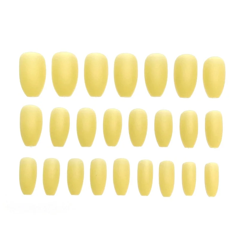 24pcs/box Full Cover fake Press on Nails Matte Yellow Pure Acrylic Frosted Ballerina acrylic for nails for Women free shipping-Nail Inspo