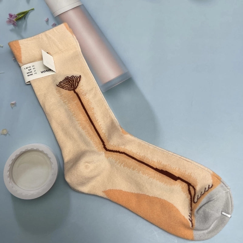 Women’s Minimalist Human Houndstooth Cotton Crew Socks A Pair