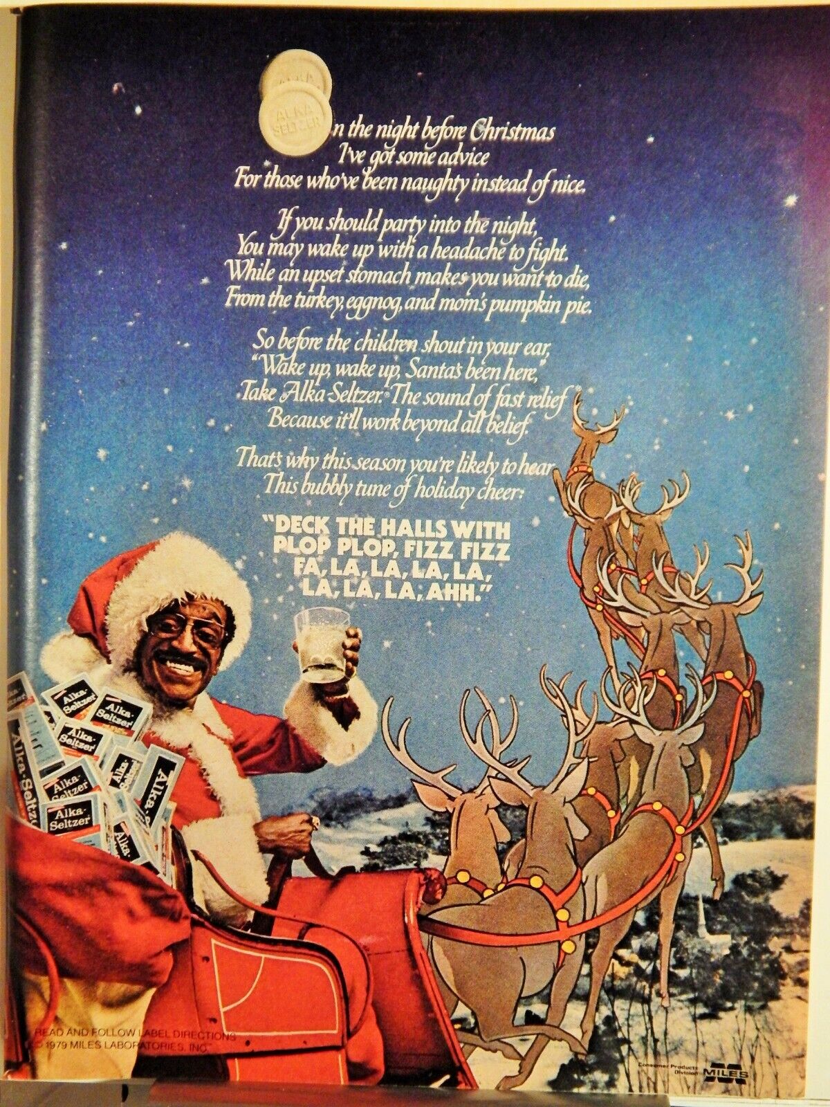 ALKA SELTZER WITH SAMMY DAVIS JR ORIGINAL VTG 1979 Photo Poster painting AD,