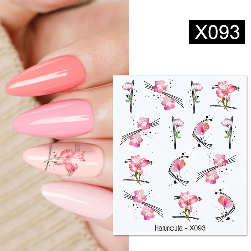 Harunouta Spring Water Nail Decal And Sticker Flower Leaf Tree Green Simple Summer DIY Slider For Manicuring Nail Art Watermark