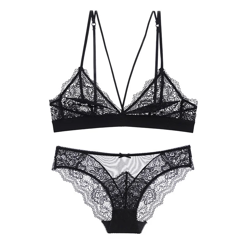 Churchf French Steel-Free Underwear Women's Small Breast Summer Lace Sexy Big Bra Suit Breathable Ultra-Thin Triangle Cup
