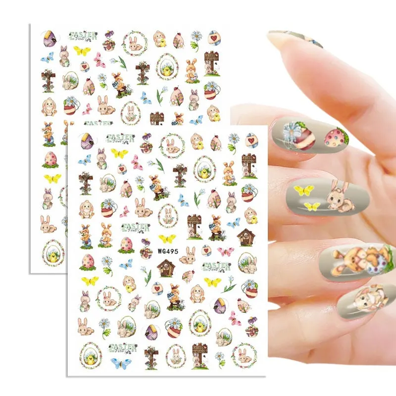 1pc Winter Xmas Nail Sticker 3D Christmas Elk Santa Snowflake Rabbit Cartoon Animal Slider Design Polish Deco Nail Accessories-Nail Inspo
