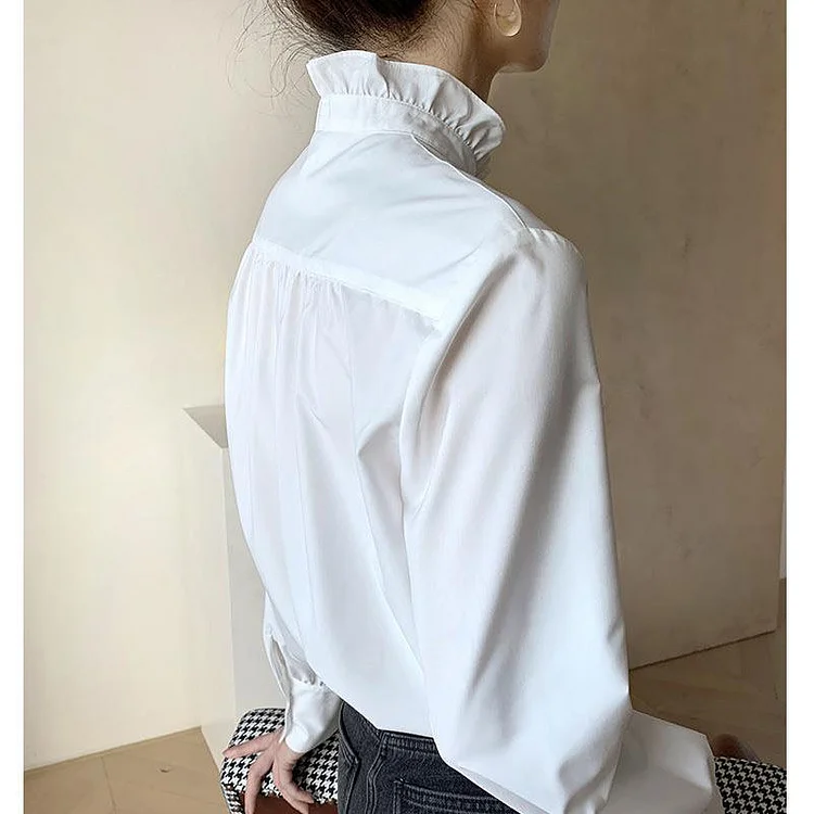 White Cotton-Blend Paneled Long Sleeve Outerwear