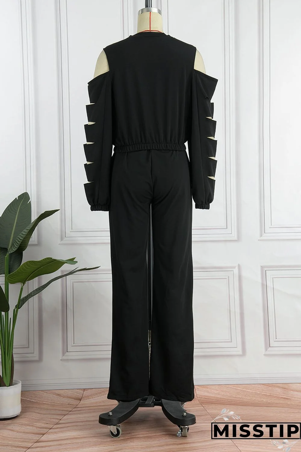 Black Casual Street Solid Hollowed Out Patchwork O Neck Long Sleeve Two Pieces