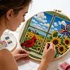 Sunflower Window Full 14CT 2 Strands DIY Printed Cross Stitch Kits 30x30cm