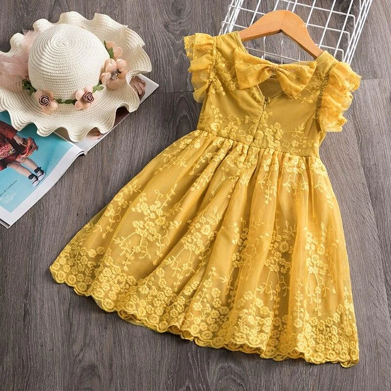 Kids Dresses For Girls Floral Lace Princess Dress Sleeveless Birthday Xmas Clothes Mesh Tutu Dress Girls 3-8Yrs Casual Clothing