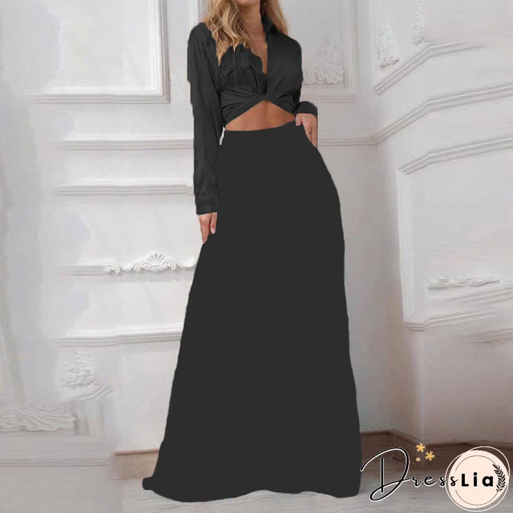 Sexy Lapel Lace-Up Shirt + High Waist Wide Leg Pants Printed Suits Casual Women's Two Piece Set New Fashion High Street Outfits