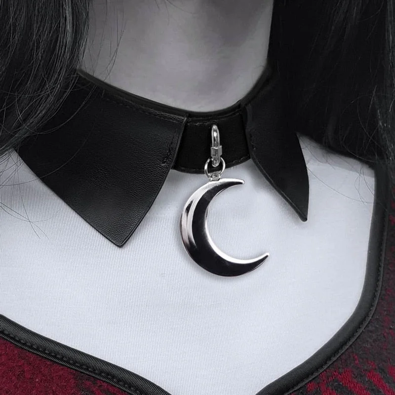 New Design PU Leather Choker Moom Pendant Bondage Gothic Cosplay Women Belt Necklace Punk Sexy Jewelry Black Charm Moom Choker