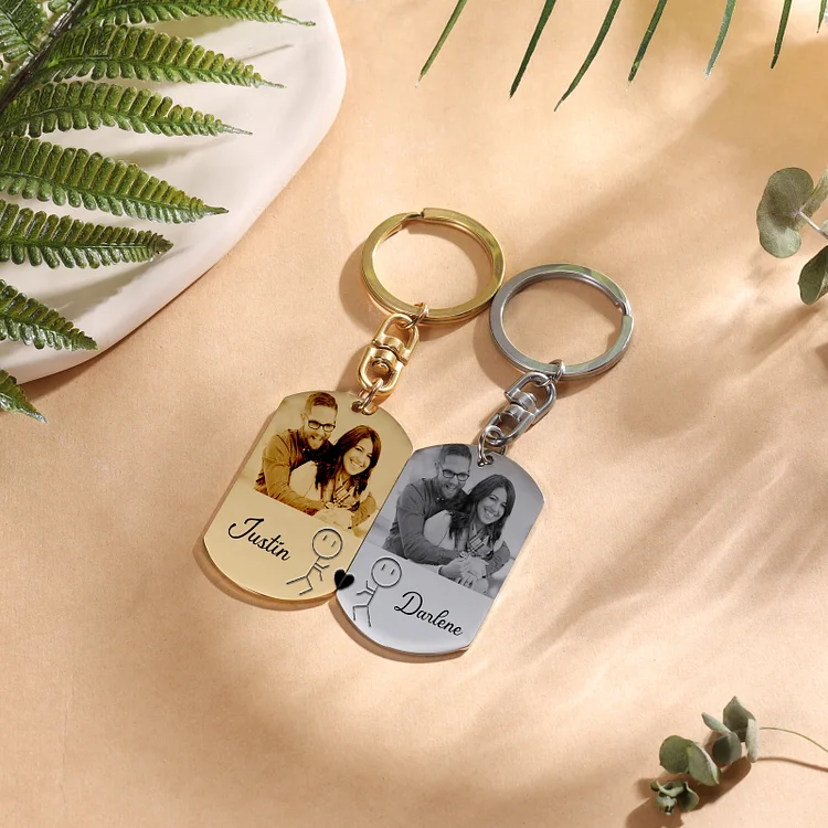 Personalized Photo Couple Keychain Customized Funny Heart Matching Keyring