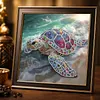 Beach Shimmering Beaded Turtle Special Shaped 5D DIY Partial Drill Diamond Painting Kits for Adults Beginners Home Decor Diamonds Dots Gem Art Kits 11.81 X11.81inch
