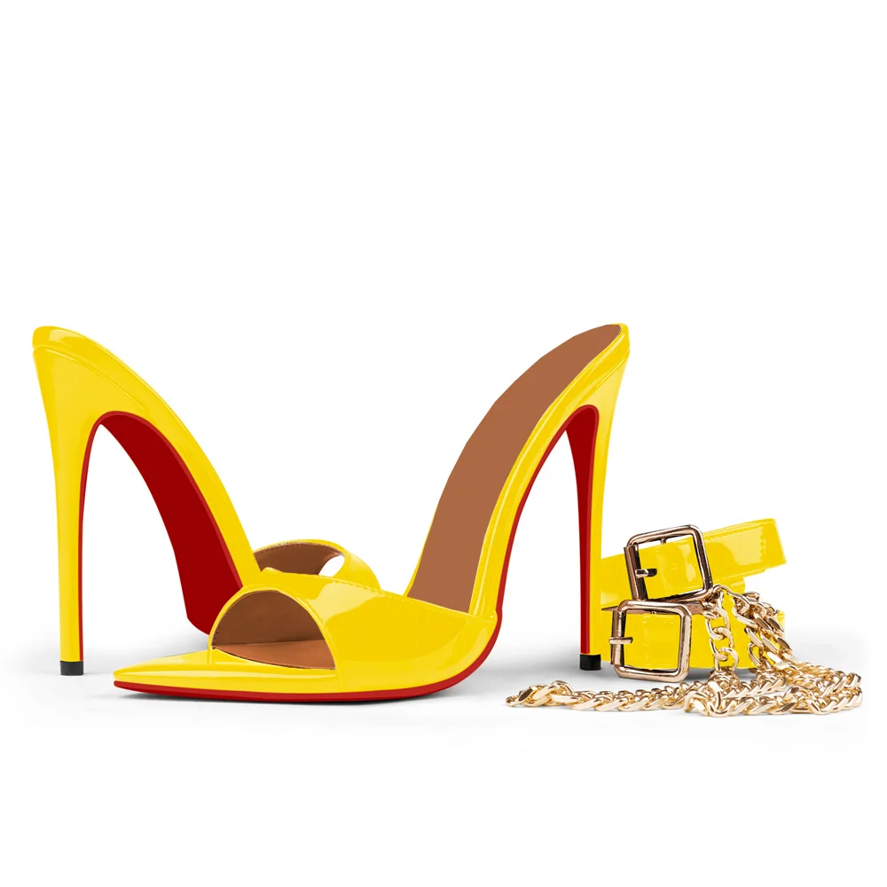 100mm Red Bottom Women's  Pointed Toe Mules Heels Slip on Sandals Stilettos Party Wedding Shoes-MERUMOTE