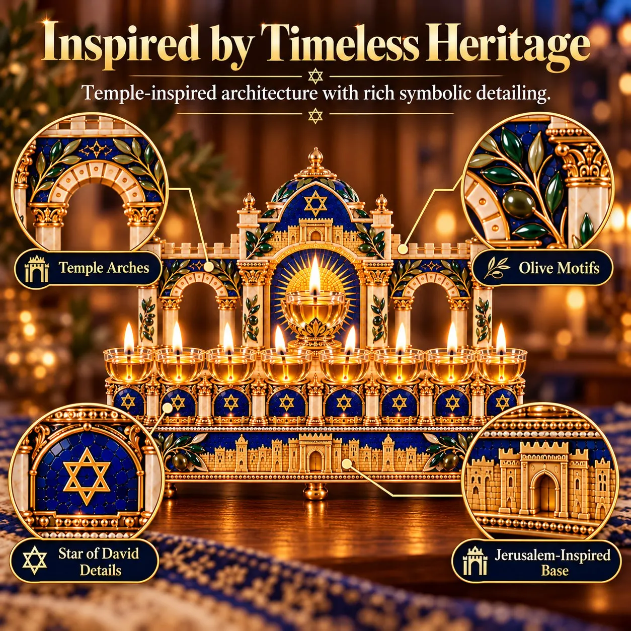Hanukkah temple light centerpiece detail