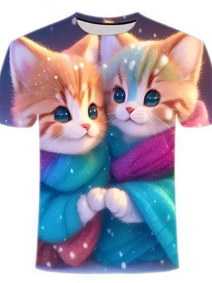 Men's Tops T-shirt Animal 3D Digital Printing Cat T-shirt-Cosfine