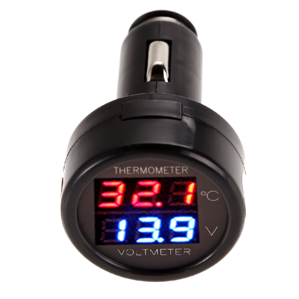 

2 In 1 Car Auto 12V Dual Display LED Digital Thermometer Voltmeter, Red+blue, 501 Original