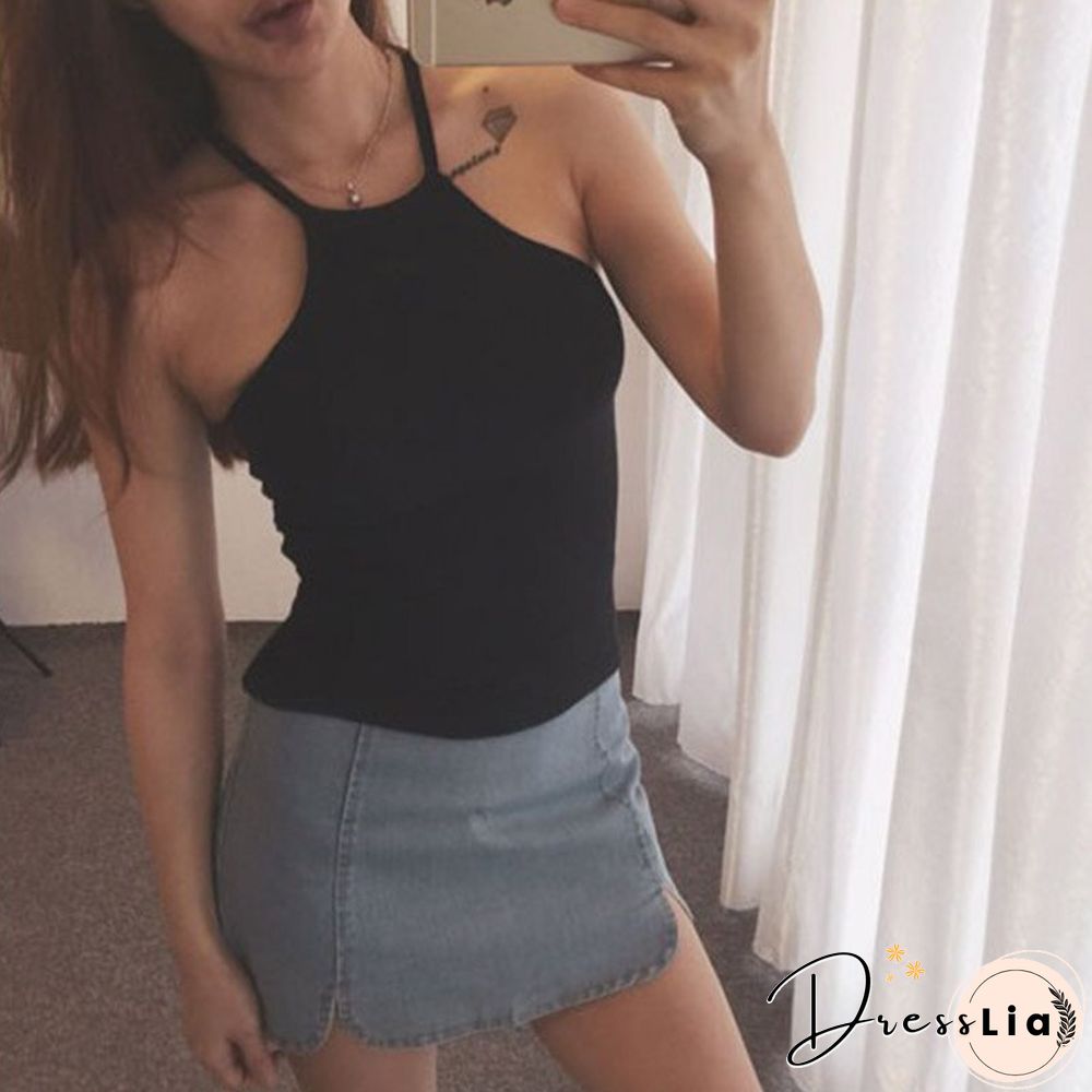 Summer Casual Knit Basic Tank Top Women Ribbed Stretchy Solid Sport Summer Crop Top Off Shoulder Sexy T Shirt