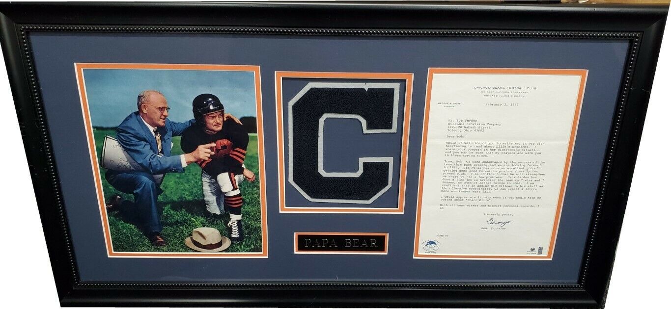 George Halas Autographed Letter Framed W Photo Poster painting Papa Bear Chicago Bears