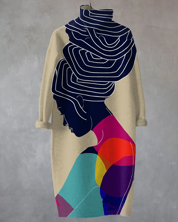 Triba African Woman Turtleneck Long Sleeve Casual Dress