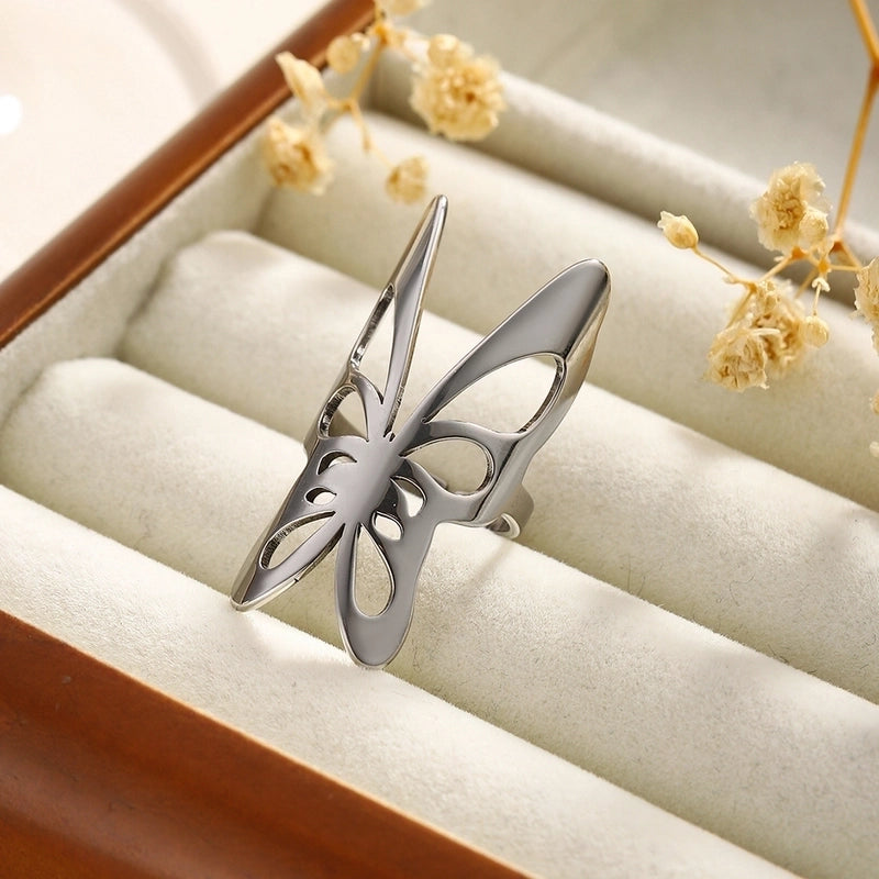 Exaggerated Artistic Oversized Flower Butterfly 304 Stainless Steel Open Rings