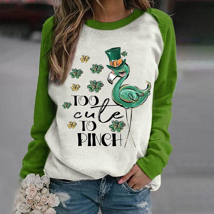 Comstylish Women's St. Patrick's Day Too Cute To Pinch Bling Flamingo Sweatshirt