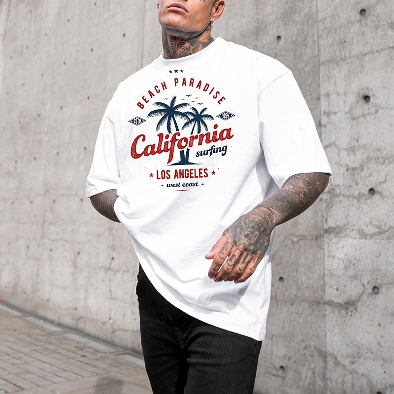 Letter Coconut Tree Printed Casual T-shirt