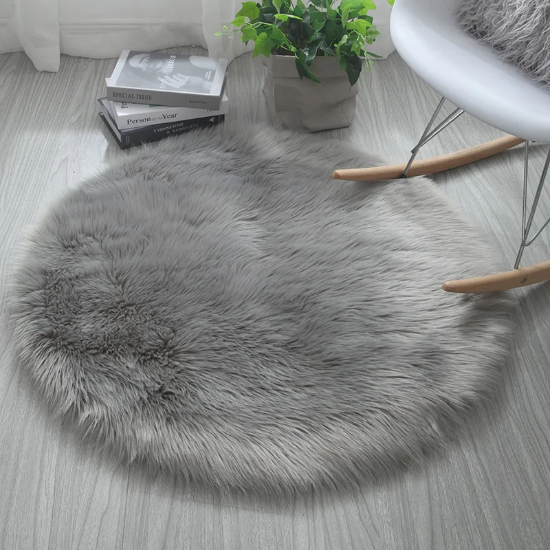 Athvotar Fluffy Round Carpets Living Room Solid Color Plush Area Carpet Faux Sheepskin Shag Rugs Pink For Home Bedroom Decorative