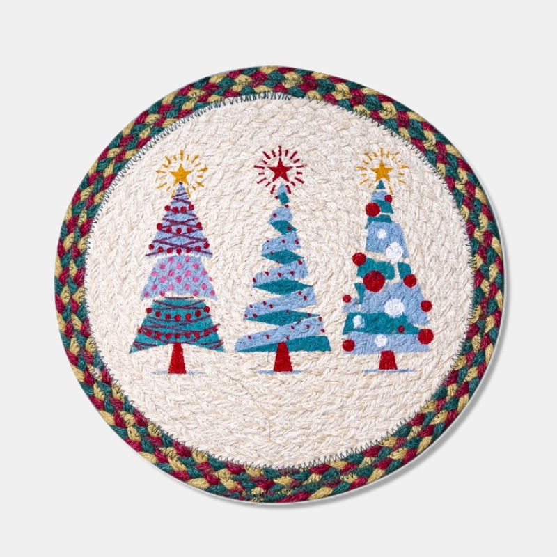 Christmas Hand-Woven  Heat Proof Mat Printed Coaster round Mat Placemat Creative Potholder Non-Slip Mat Scald Preventing Met