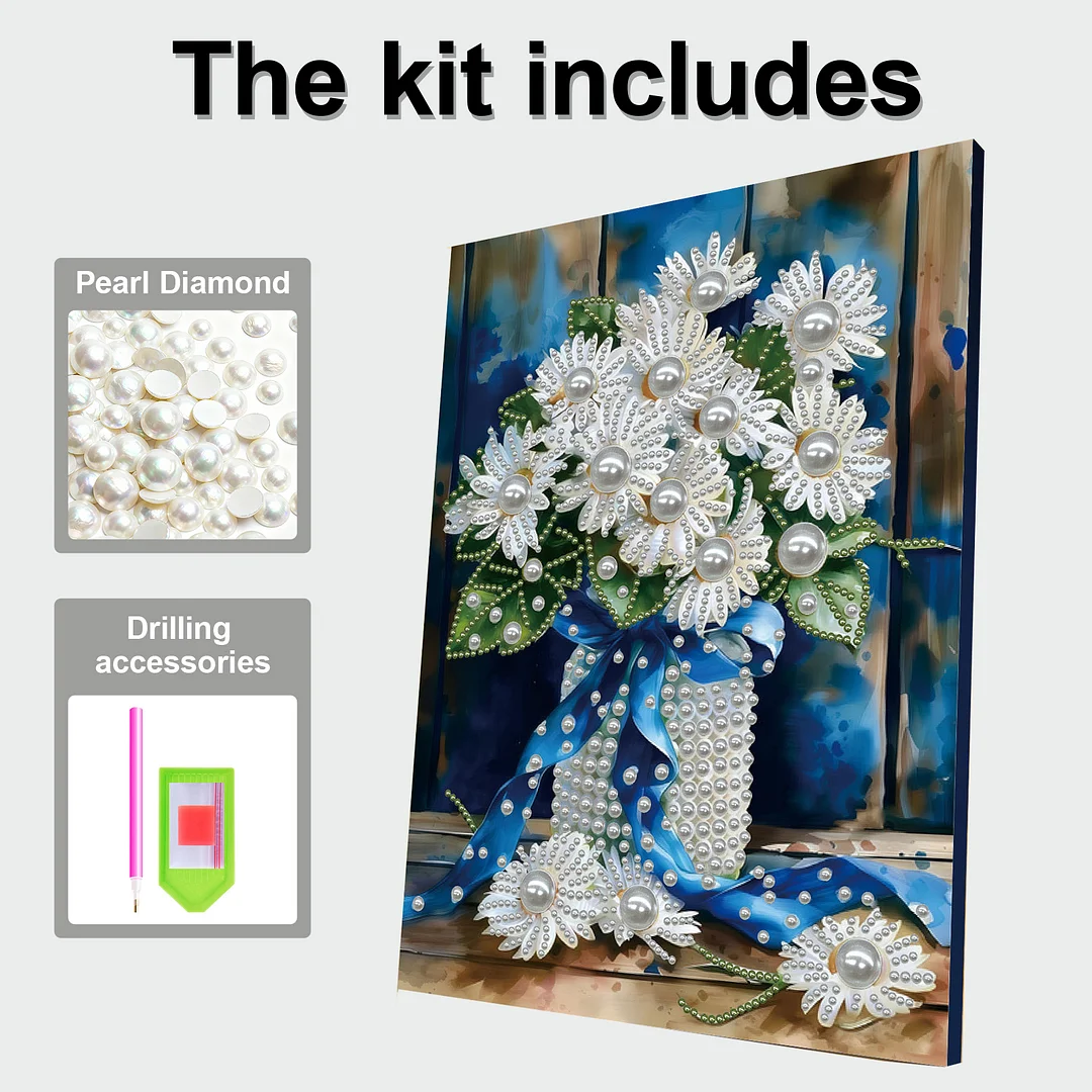 Blue Vase DIY Pearl Diamond Art Kits for Home Wall Decor With Frame 30x40cm
