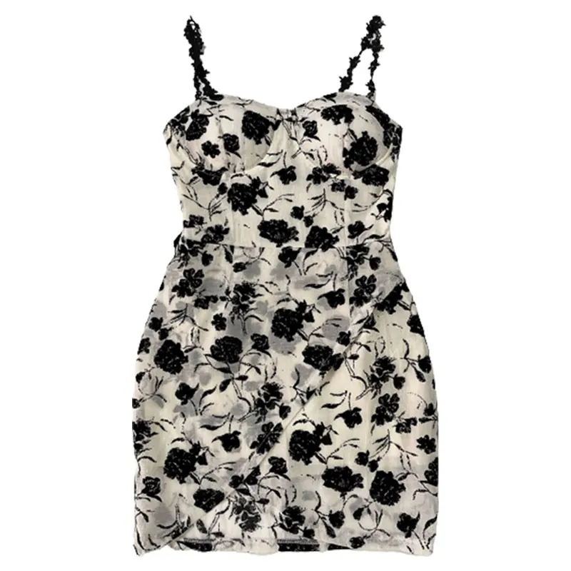 Floral Print Slip Dress Lace Up Cardigan Two Pieces