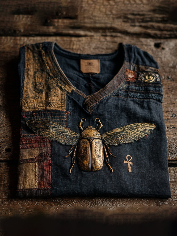 Vintage Egyptian Winged Beetle Art Men's V-neck T-shirt