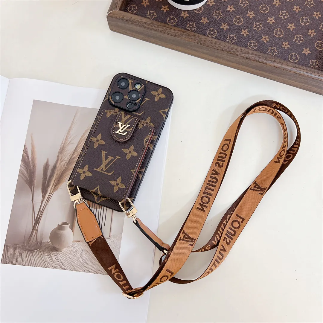 LV Monogram Canvas Leather Button Card Holder Crossbody iPhone Case
