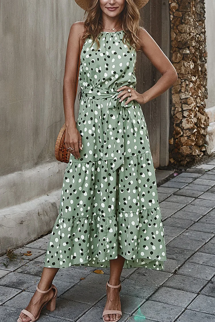 Fashion Street Dot O Neck Printed Dress Dresses(5 Colors)