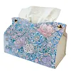 (24cm)Ice Blue Floral Butterfly 24cm DIY Diamond Painting Rhinestones Decorative Tissue Box Reusable Crystal Mosaic PU Tissue Holder for Home Car Desk Decoration Craft
