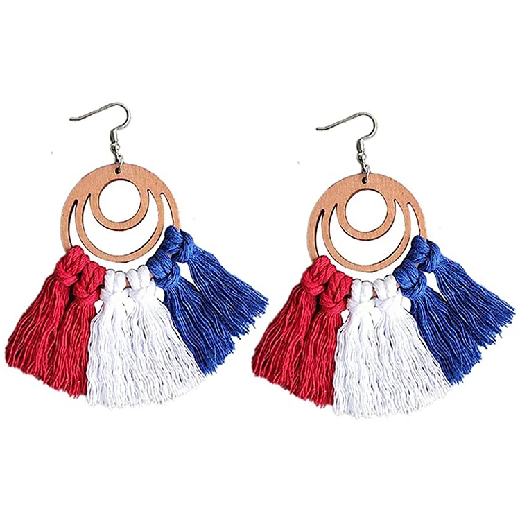 Independence Day Dangle Drop Earrings Lightweight Wooden Ear Pendants Daily Wear-Annaletters
