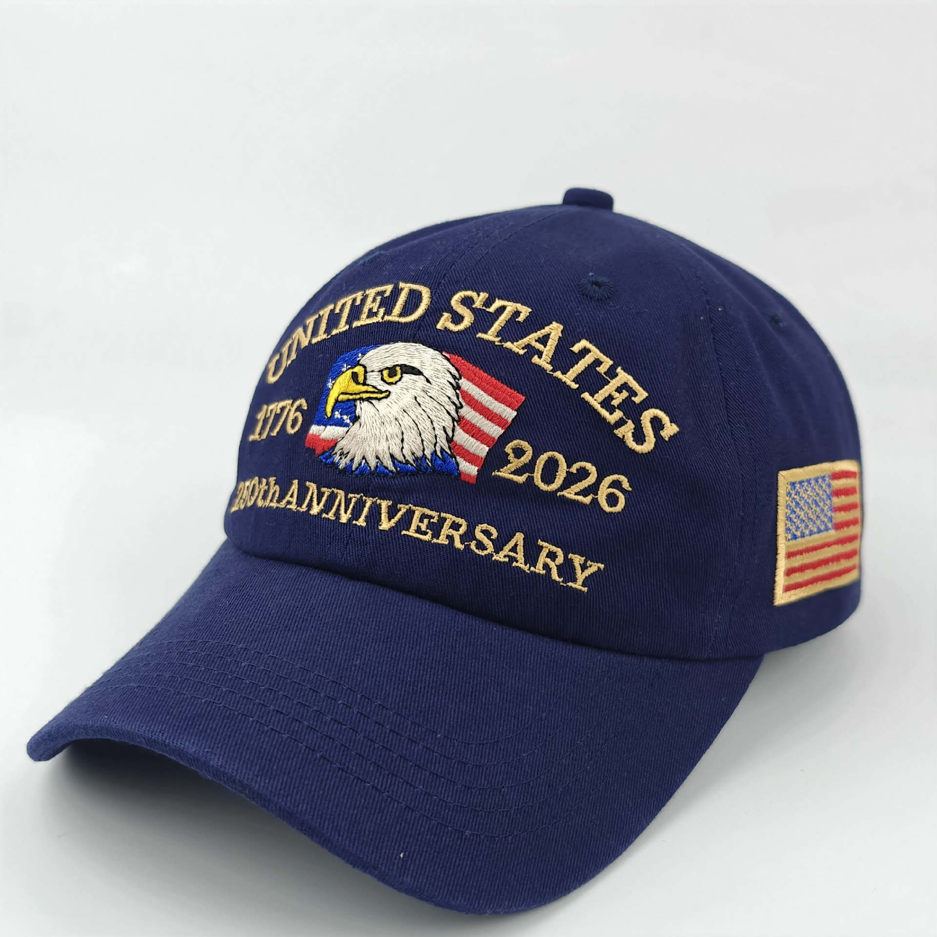 Cotton Twill 250th Anniversary USA Cap With Embroidered Landmarks And American Flag Design - Helixace