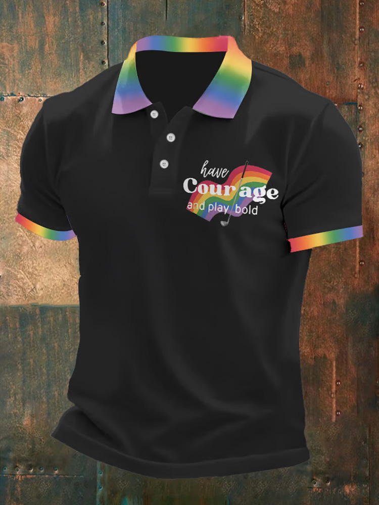Comstylish Mens Casual Lgbt Pride Month Rainbow Print Polo Shirt