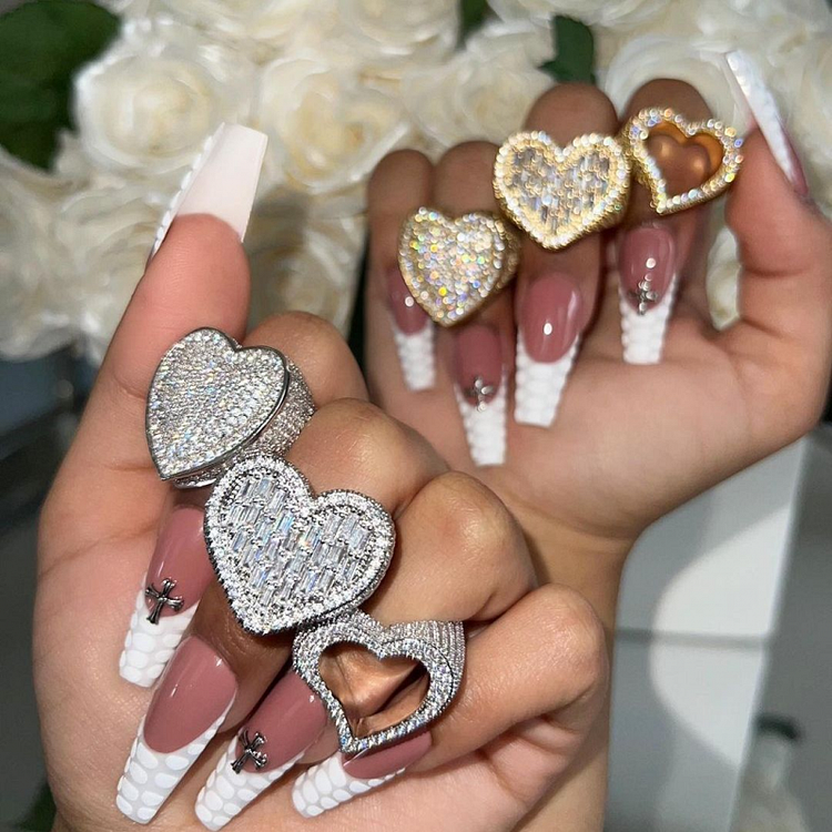 Iced Out Heart Shaped Women's Finger Ring Bling Hip Hop Jewelry-VESSFUL