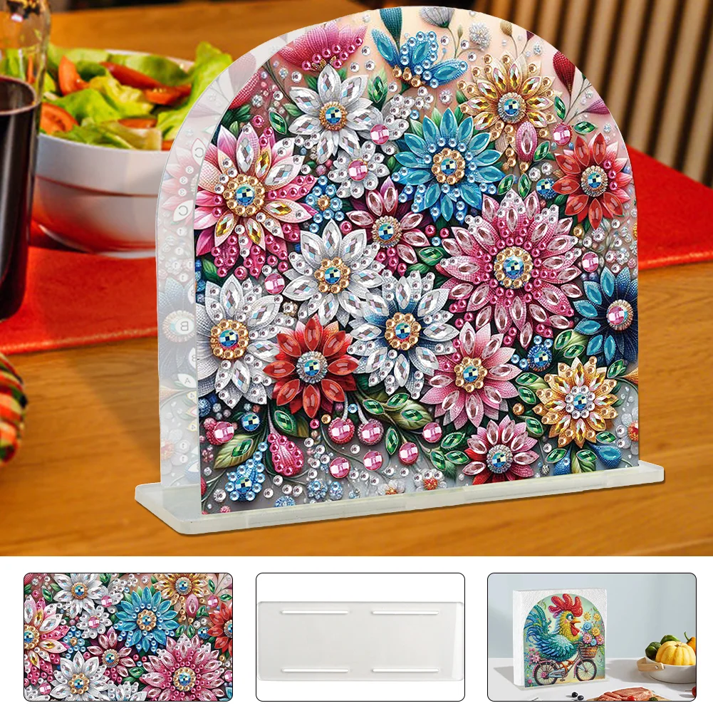 DIY Flower Cluster Acrylic Napkin Holder Diamond Painting Kit for Home Table Decor