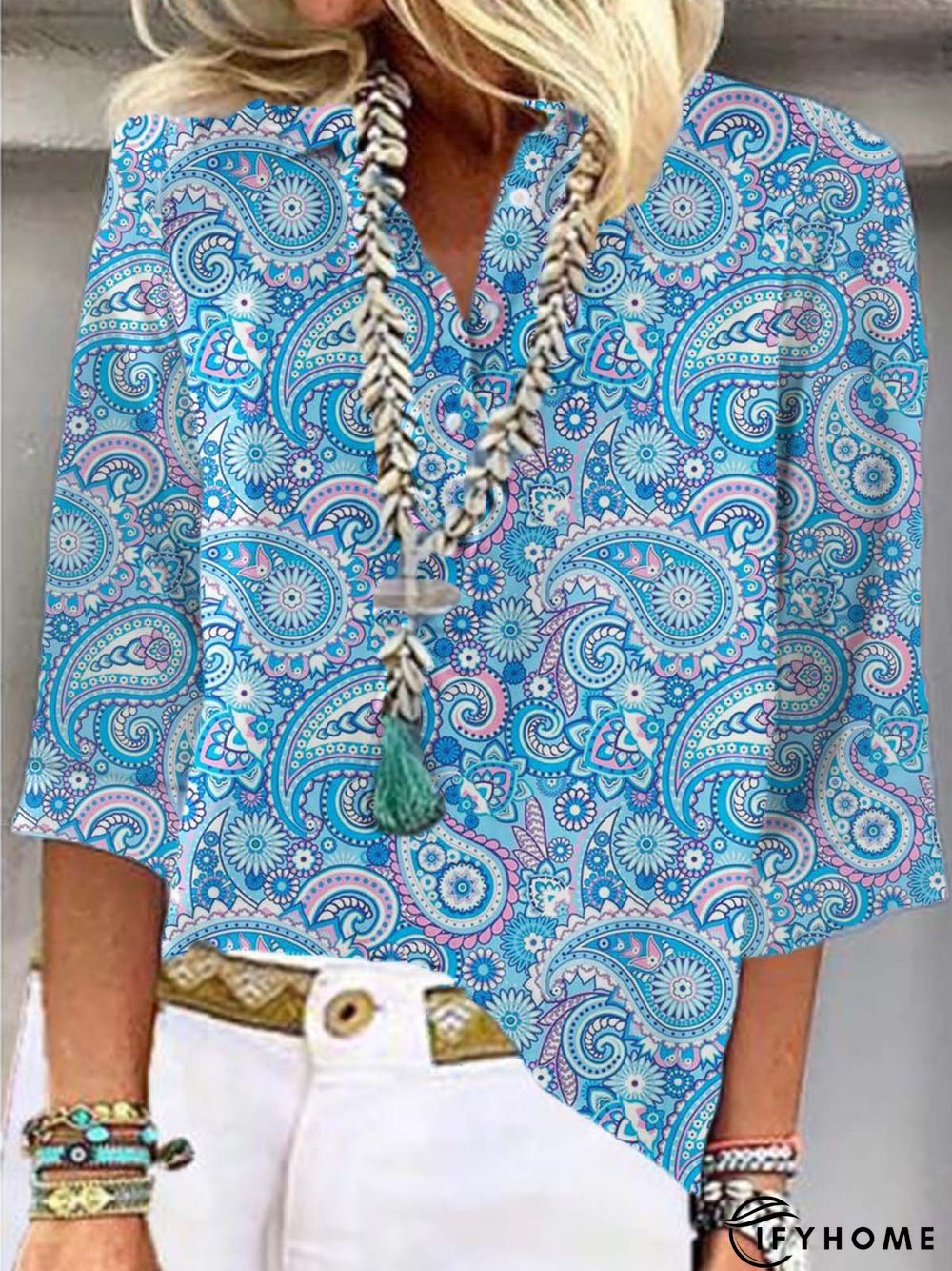 Shirt Collar Cotton-Blend Holiday Blouse | IFYHOME