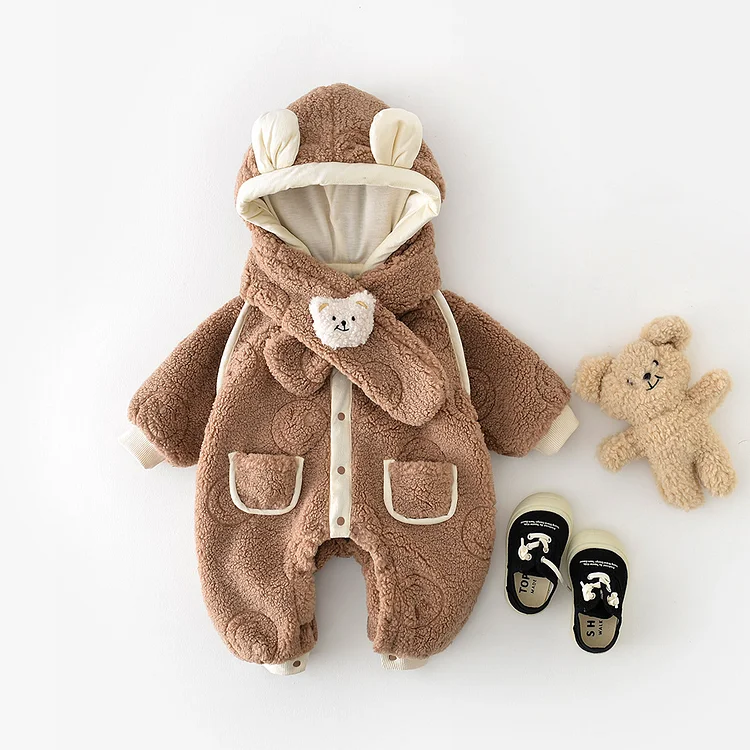 Baby Boy/Girl Brown Bear Cotton Romper And Doll