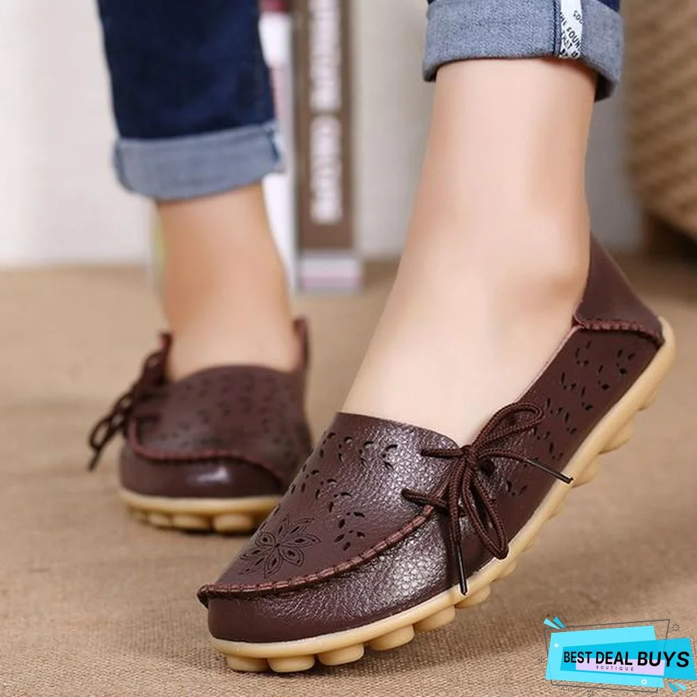 Women Genuine Leather Shoes Slip On Loafers Soft Nurse Flats Shoes Plus Size